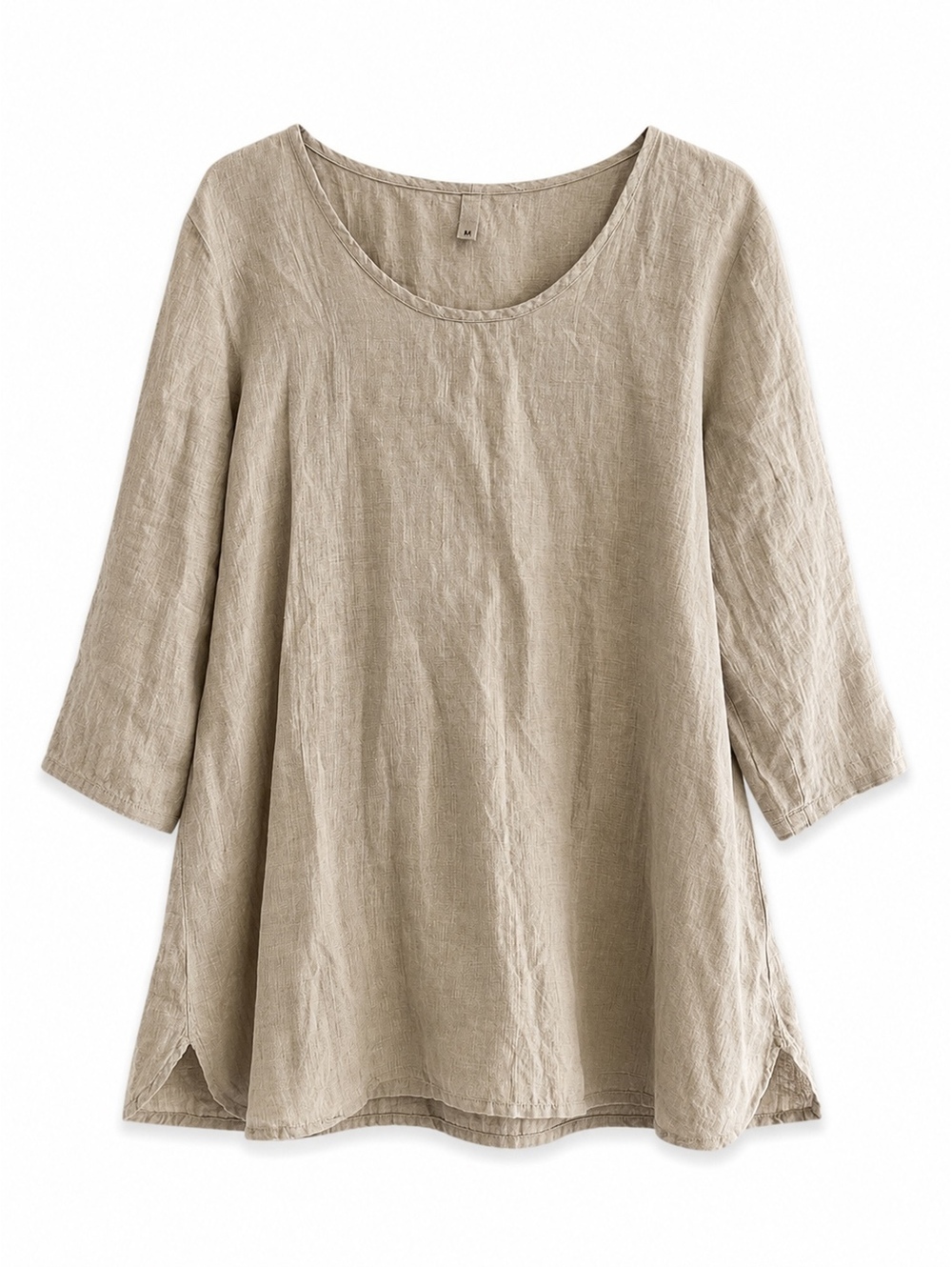 FLAX 100% Linen Tunic Top M Oatmeal Lagenlook Coastal Grandmother Oversized